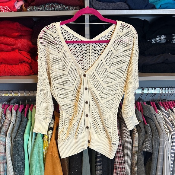 Roxy cream 3/4 dolman sleeve v neck open knit cardigan size S - Picture 1 of 3